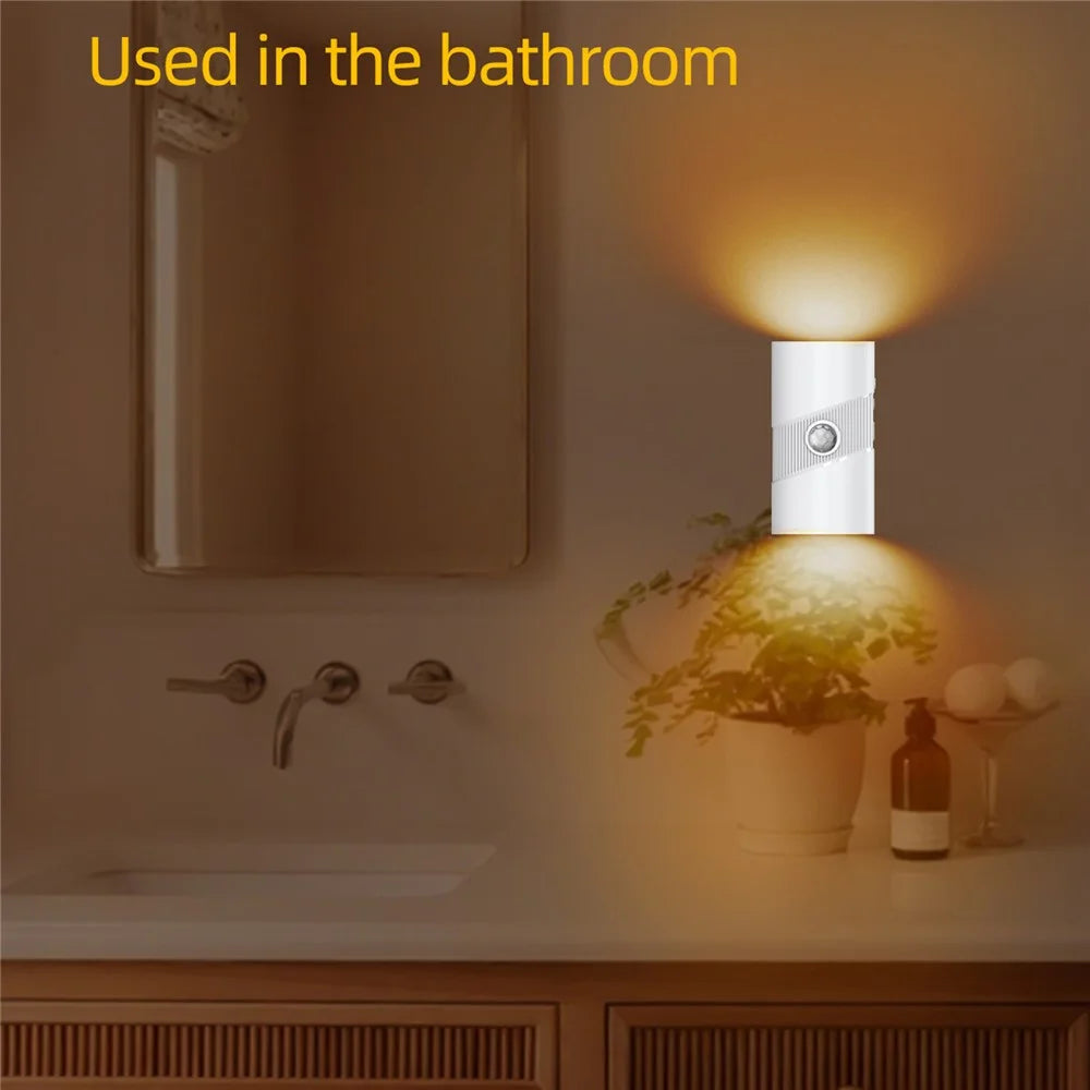 YSJ-008 1Pc Motion Sensor LED Night Light Magnetic Wall Lamp Dimmable 3 Color Temperature Dual Direction Light - White - 7