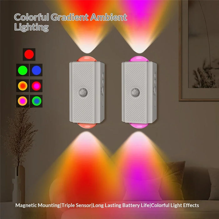 YSJ-010A 1Pc Smart Motion Sensor Night Light RGB Gradient Ambient Lighting Magnetic Wall Light for Corridor Stairs - 2