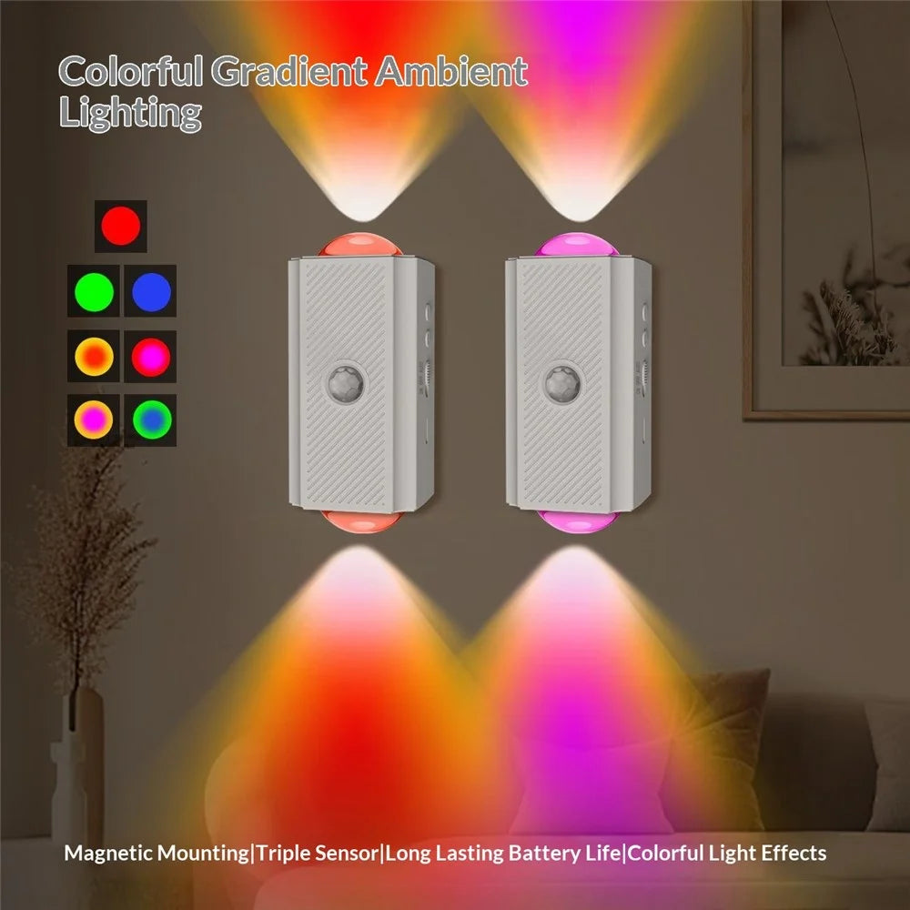 YSJ-010A 2Pcs Smart Motion Sensor Night Light RGB Gradient Ambient Lighting Magnetic Wall Light for Corridor Stairs - 4