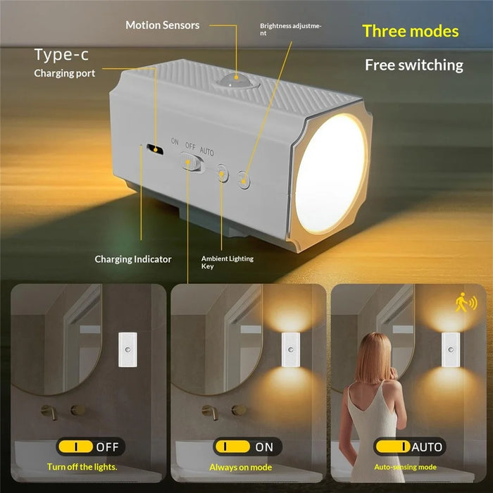YSJ-010B 2Pcs Smart Motion Sensor Wall Light Magnetic Rechargeable LED Night Light for Hallway Bedroom - 3