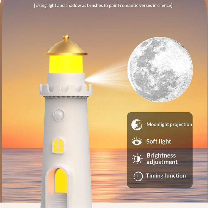 YSJ-016 Smart Motion Sensor Moon Light Lighthouse Shaped Night Light Projector Timer Warm Light for Bedroom - 6