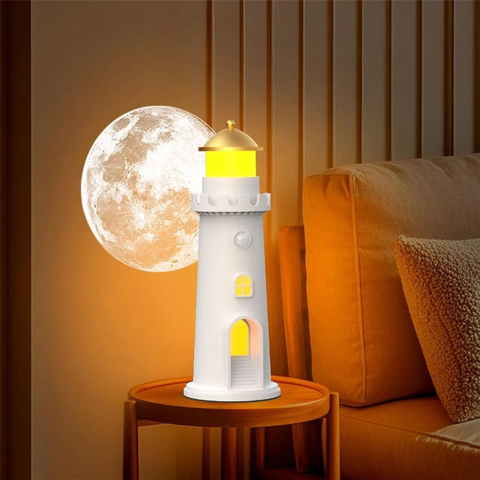 YSJ-016 Smart Motion Sensor Moon Light Lighthouse Shaped Night Light Projector Timer Warm Light for Bedroom - 7
