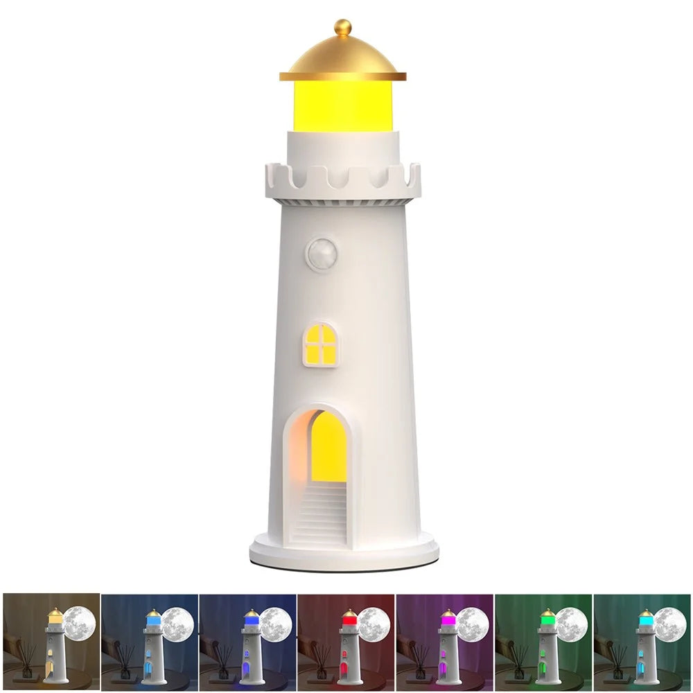 YSJ-016 RGB Color Changing Smart Motion Sensor Moon Light Lighthouse Shaped Night Light Projector Timer Warm Light for Bedroom - 1
