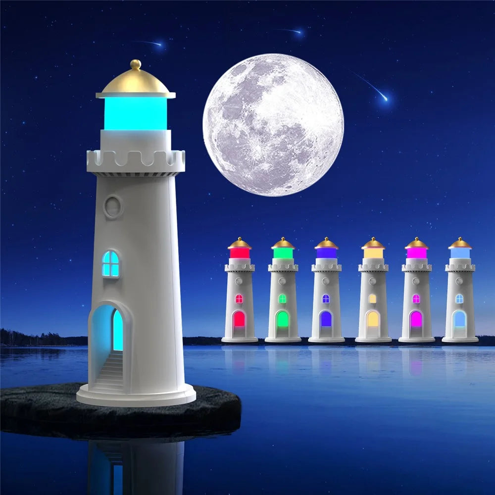 YSJ-016 RGB Color Changing Smart Motion Sensor Moon Light Lighthouse Shaped Night Light Projector Timer Warm Light for Bedroom - 2