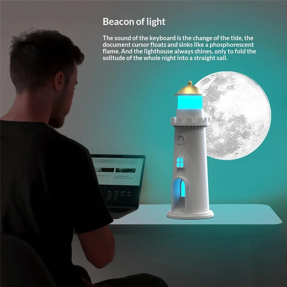 YSJ-016 RGB Color Changing Smart Motion Sensor Moon Light Lighthouse Shaped Night Light Projector Timer Warm Light for Bedroom - 6
