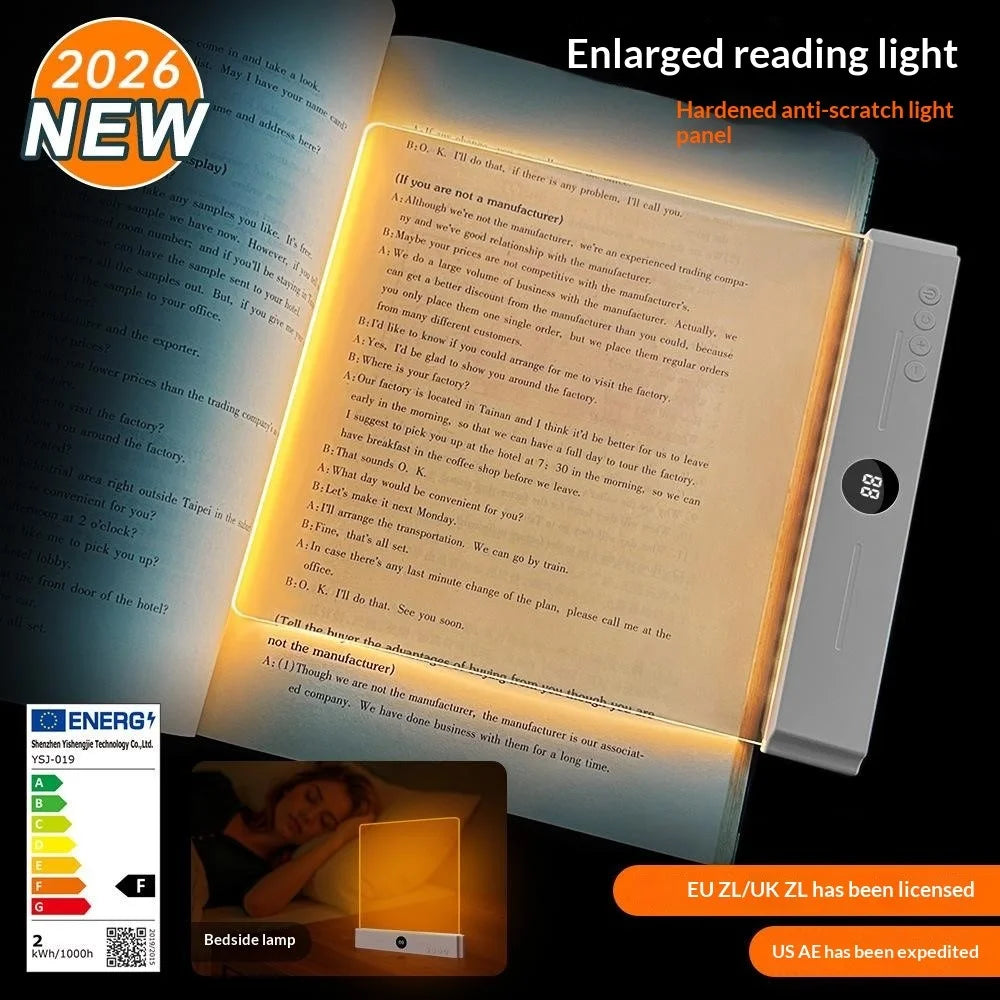 YSJ-019 Plus 2 in 1 Eye Care Clear Acrylic Flat LED Book Light Stepless Dimming Night Lamp with 3 Color Temperatures and Timer - White - 6