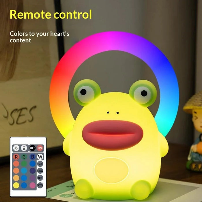 PP-D10 Frog Shape Night Light 3-Brightness Levels RGB Color Changing Remote Control Silicone Touch Lamp for Kids Bedroom - 4