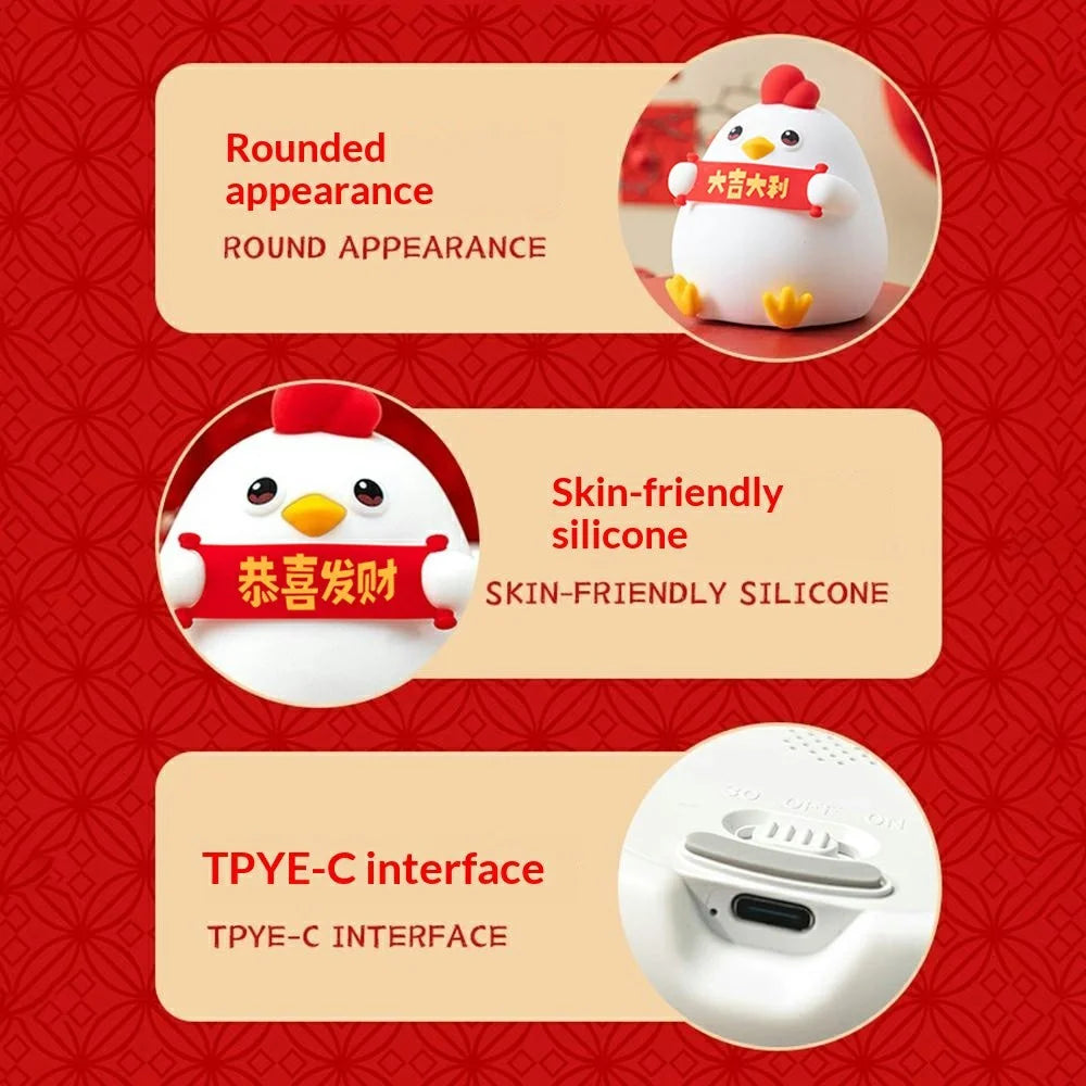 PP-D12 Chicken-Shaped Night Light Touch Control USB-C Rechargeable 1200mAh 3-Level Brightness Night Lamp for Bedroom Bedside - 5