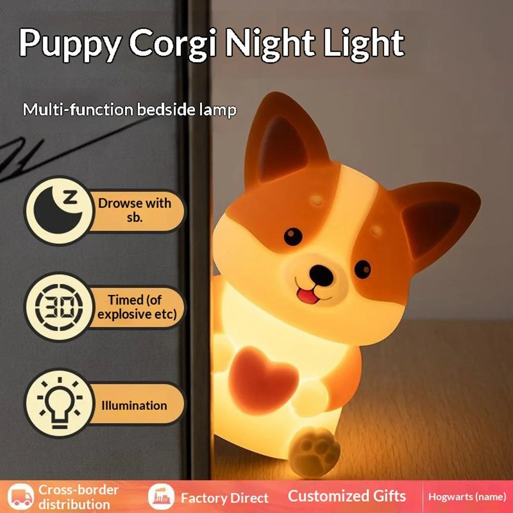 PP-D11 Cute Cartoon Corgi Puppy-Shaped Night Light USB-C Charging 1200mAh Silicone Touch Sensor Bedside Night Pat Lamp - 2
