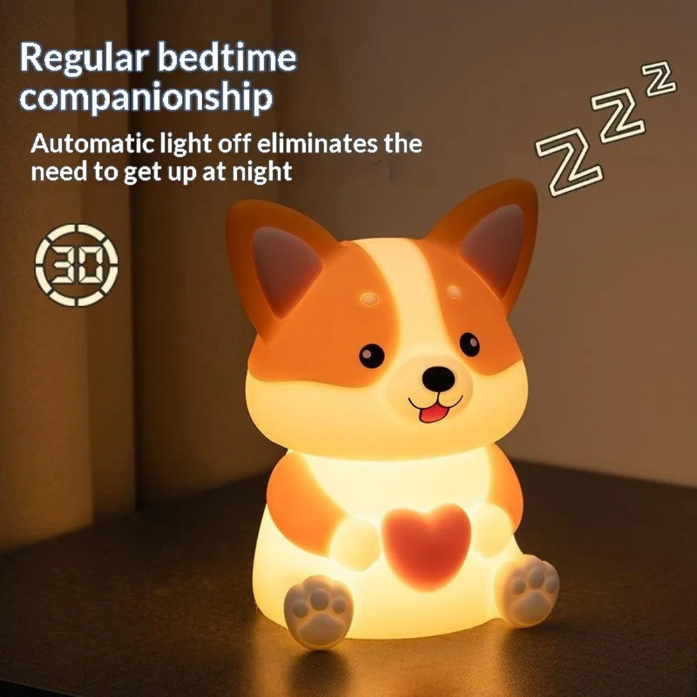 PP-D11 Cute Cartoon Corgi Puppy-Shaped Night Light USB-C Charging 1200mAh Silicone Touch Sensor Bedside Night Pat Lamp - 3
