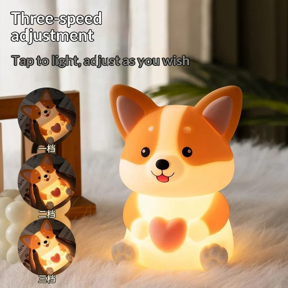 PP-D11 Cute Cartoon Corgi Puppy-Shaped Night Light USB-C Charging 1200mAh Silicone Touch Sensor Bedside Night Pat Lamp - 4