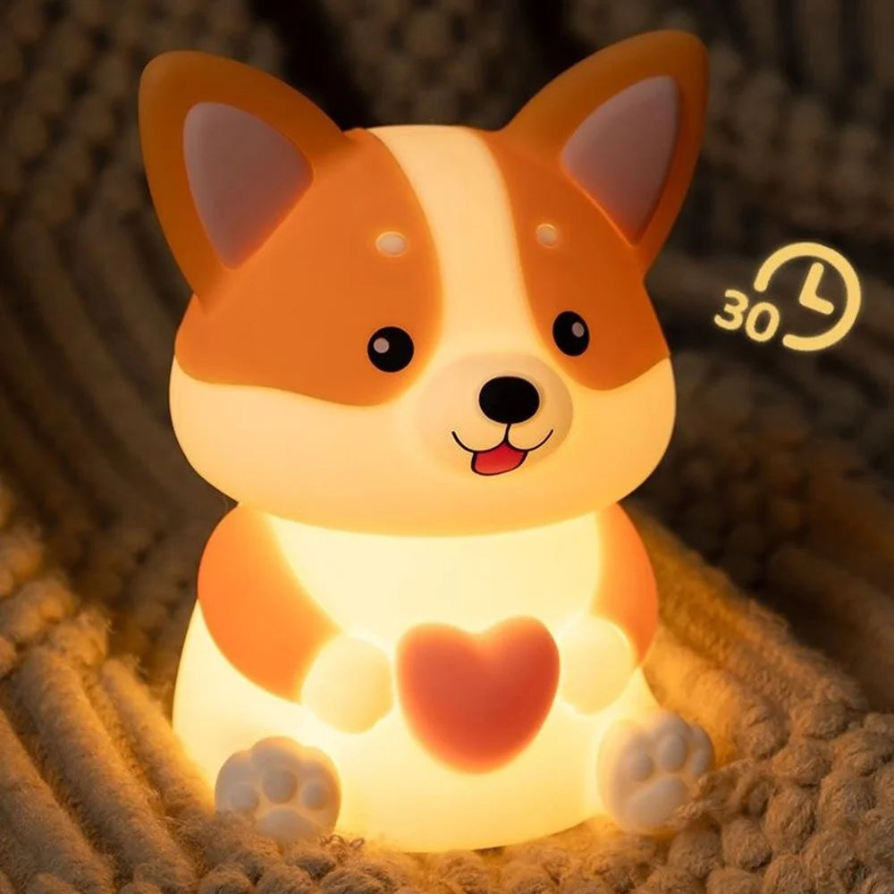 PP-D11 Cute Cartoon Corgi Puppy-Shaped Night Light USB-C Charging 1200mAh Silicone Touch Sensor Bedside Night Pat Lamp - 5