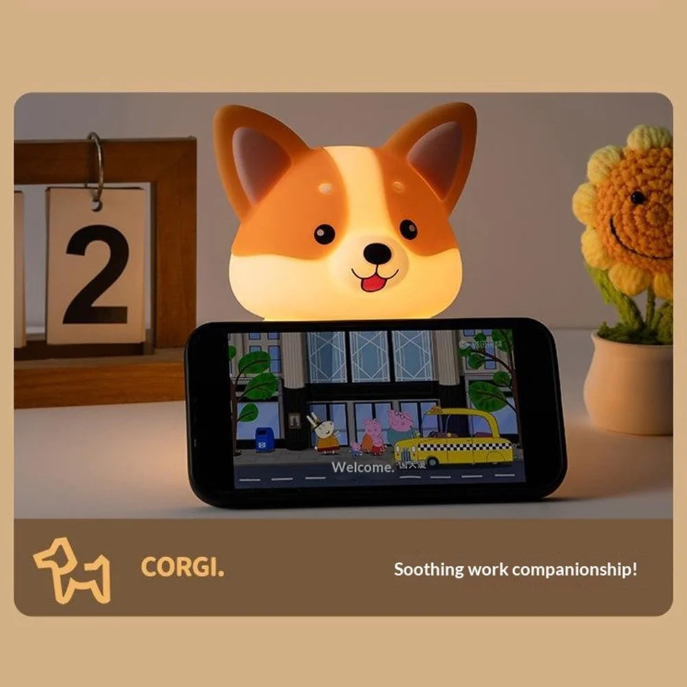 PP-D11 Cute Cartoon Corgi Puppy-Shaped Night Light USB-C Charging 1200mAh Silicone Touch Sensor Bedside Night Pat Lamp - 7