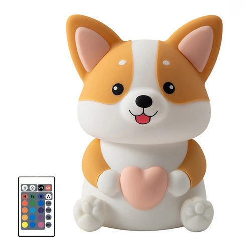 PP-D11 Colorful RGB Remote Control Cute Cartoon Corgi Puppy-Shaped Night Light USB-C Charging 1200mAh Silicone Touch Sensor Bedside Night Pat Lamp - 1