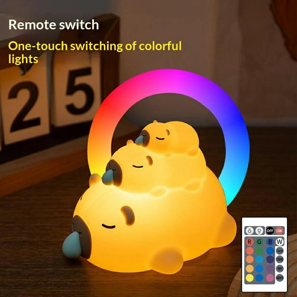 PP-D05 Remote Control RGB Cartoon Animal-Shaped Night Light Silicone 3-Brightness Levels 1200mAh Pat Lamp for Bedroom Desktop - 2