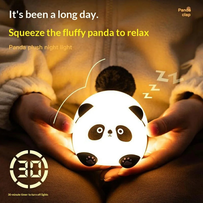 PP-D04 Fluffy Panda-Shaped Night Light 1200mAh Tap Control 30-Minute Timer Soft Light Night Lamp for Bedroom - 2