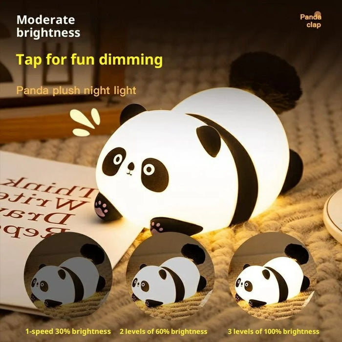PP-D04 Fluffy Panda-Shaped Night Light 1200mAh Tap Control 30-Minute Timer Soft Light Night Lamp for Bedroom - 3