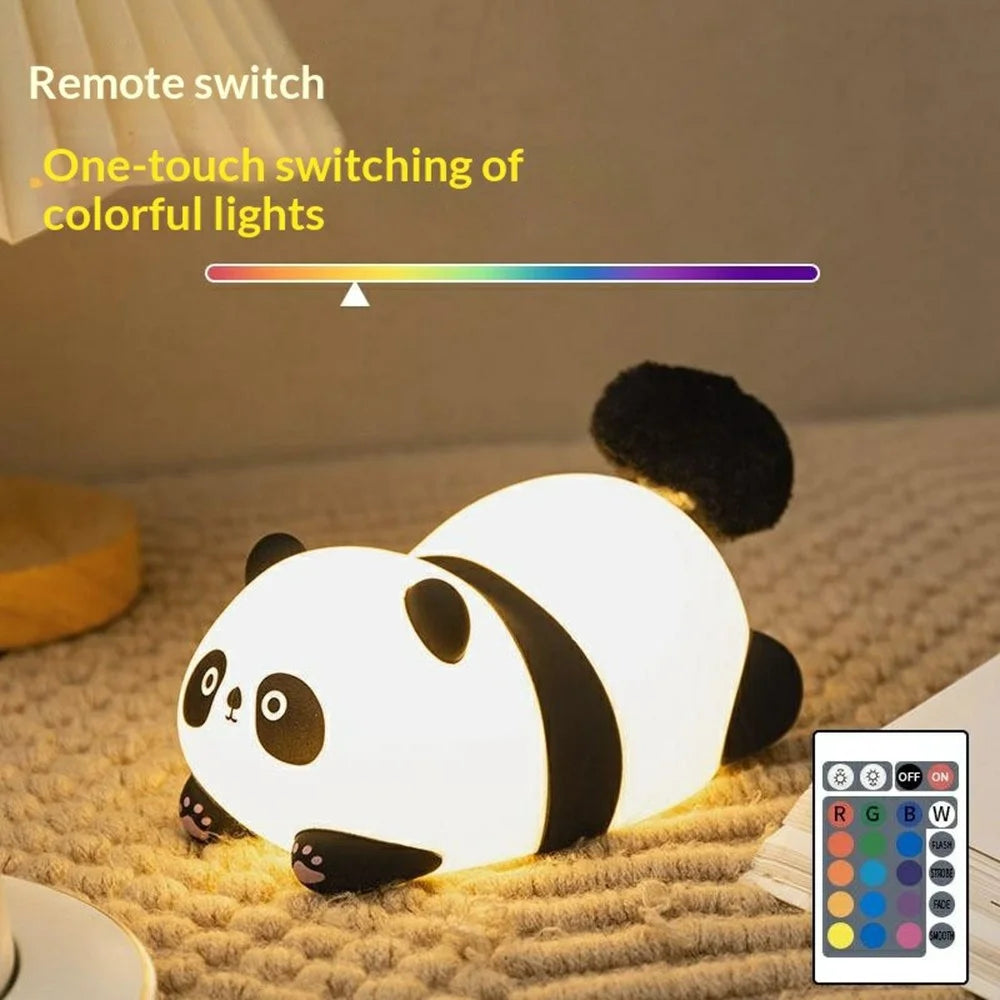 PP-D04 Colorful RGB Remote Control Fluffy Panda-Shaped Night Light 1200mAh 30-Minute Timer Soft Light Night Lamp for Bedroom - 3
