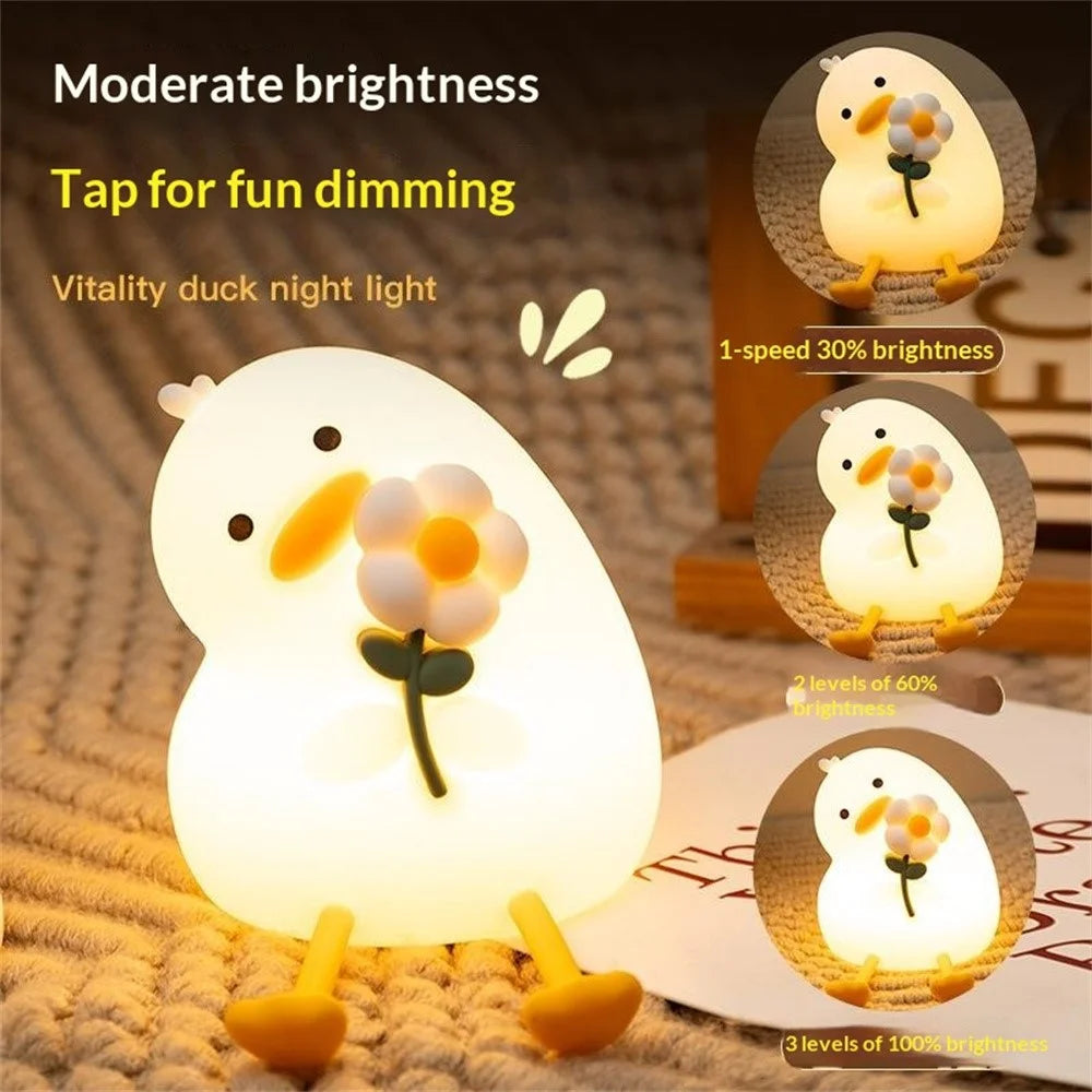 PP-D03 Cartoon Duck-Shaped Night Light Silicone 3-Brightness Levels Timer Tap Control Night Lamp for Bedroom - 2
