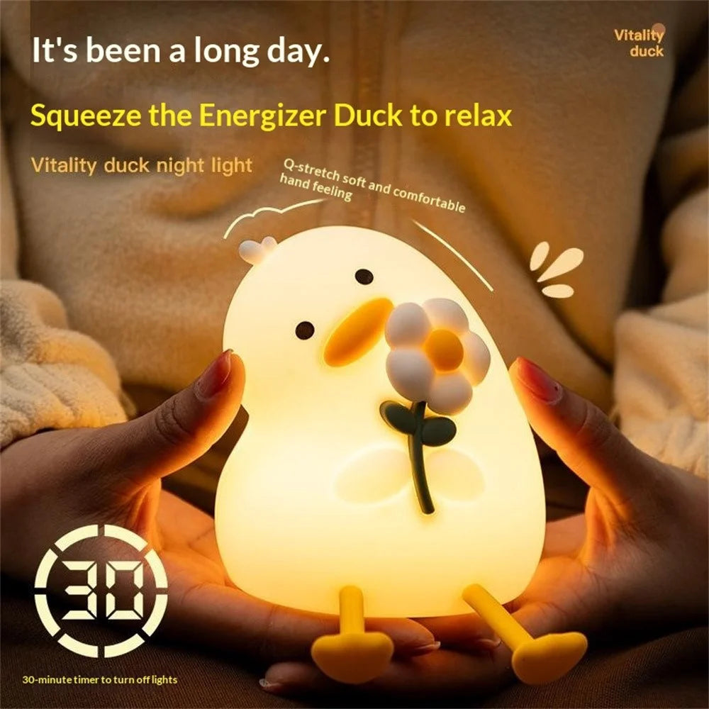 PP-D03 Cartoon Duck-Shaped Night Light Silicone 3-Brightness Levels Timer Tap Control Night Lamp for Bedroom - 3