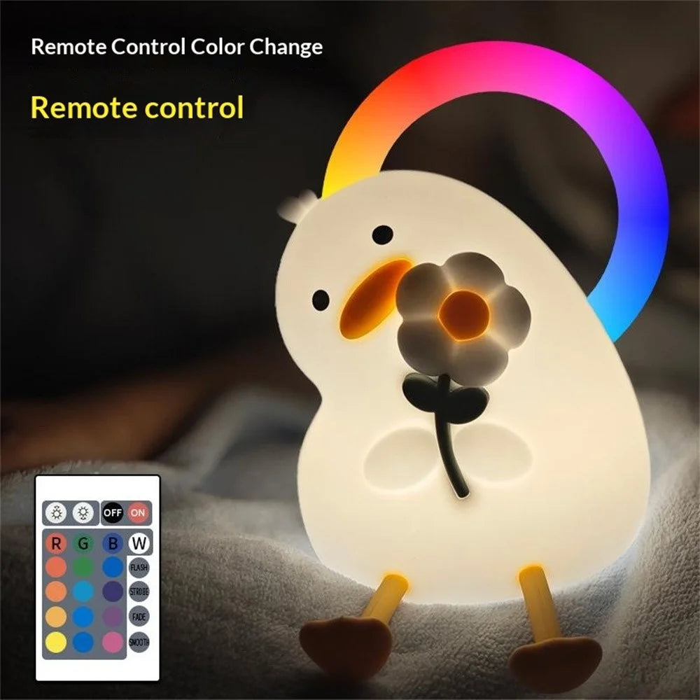PP-D03 Colorful RGB Remote Control Cartoon Duck-Shaped Night Light Silicone 3-Brightness Levels Timer Touch Night Lamp for Bedroom - 2