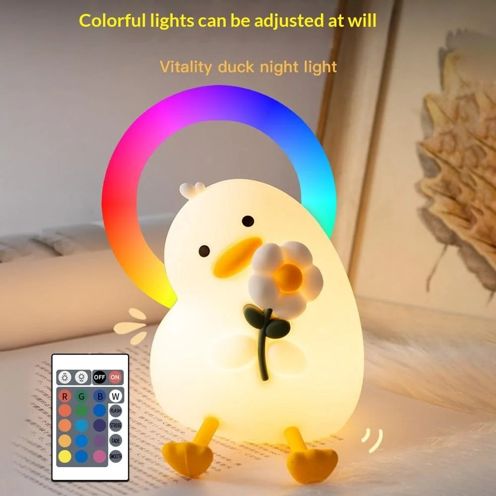 PP-D03 Colorful RGB Remote Control Cartoon Duck-Shaped Night Light Silicone 3-Brightness Levels Timer Touch Night Lamp for Bedroom - 6