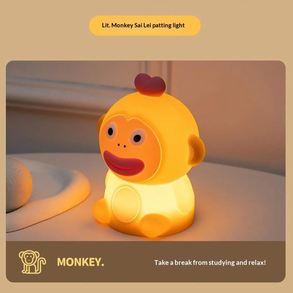 PP-D09 Cute Cartoon Monkey-Shaped Pat Lamp 1200mAh Type-C Charging Night Light for Bedroom - 4