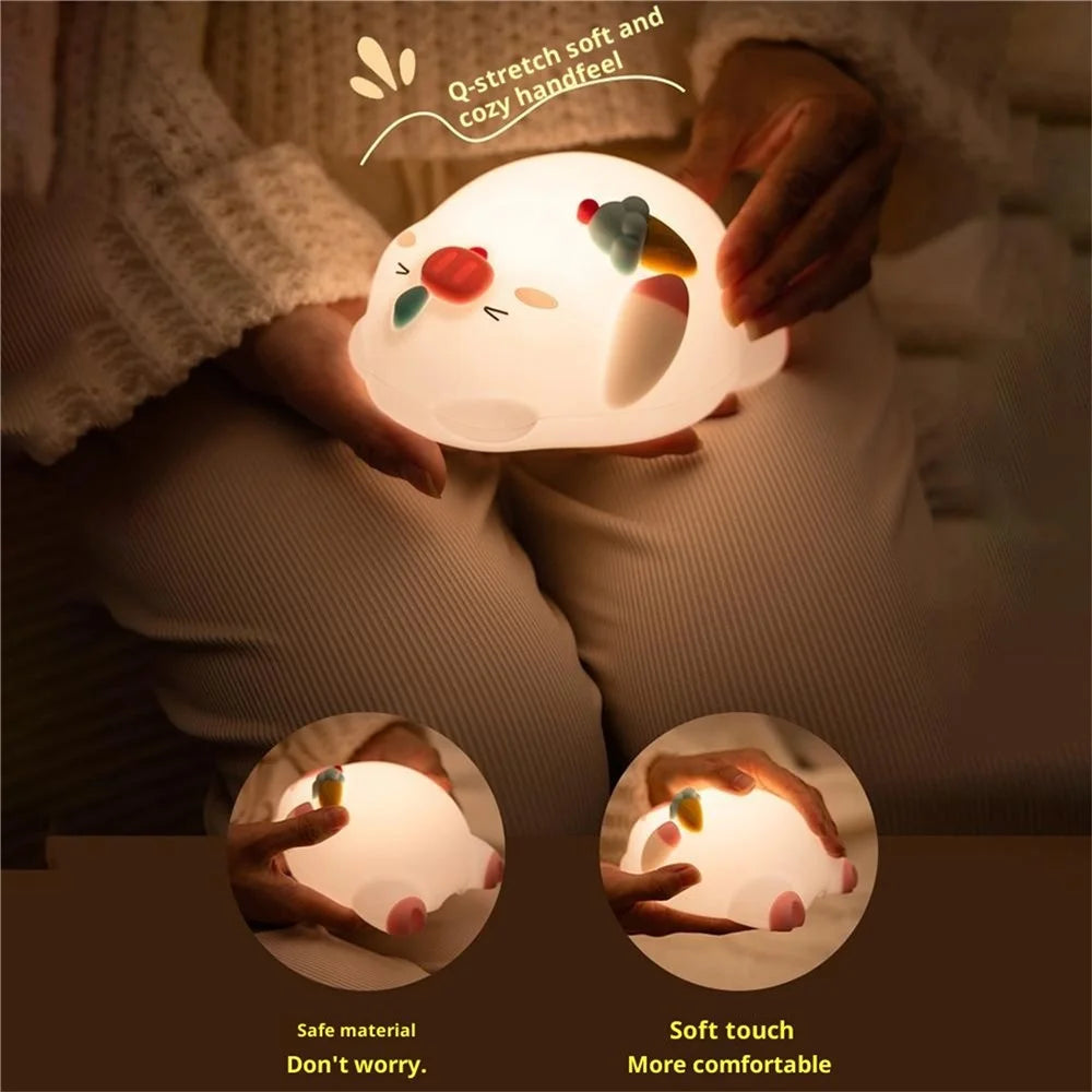 PP-D01 Ice Cream Cartoon Pig Shape Pat Light Cute Bedside Night Light 3-Level Touch 1200mAh Night Lamp - Pink - 3