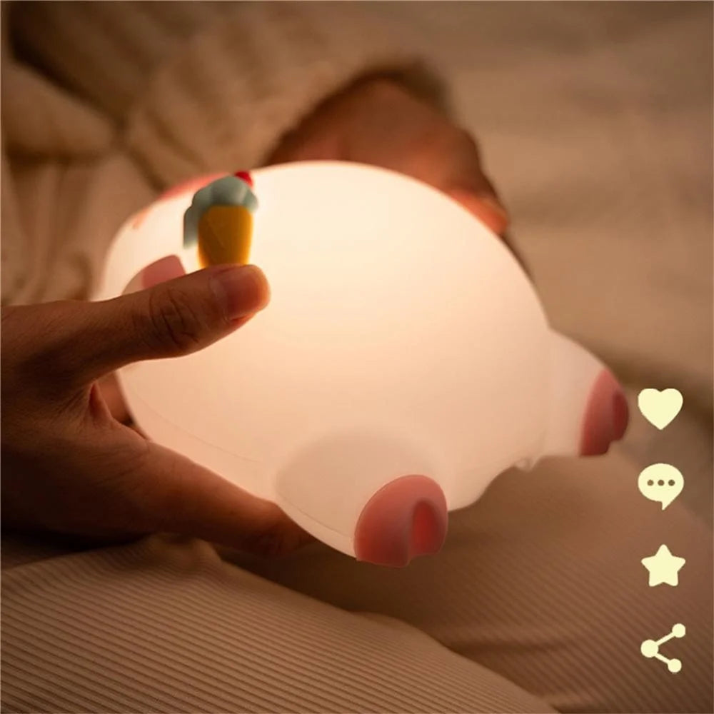 PP-D01 Ice Cream Cartoon Pig Shape Pat Light Cute Bedside Night Light 3-Level Touch 1200mAh Night Lamp - Pink - 5