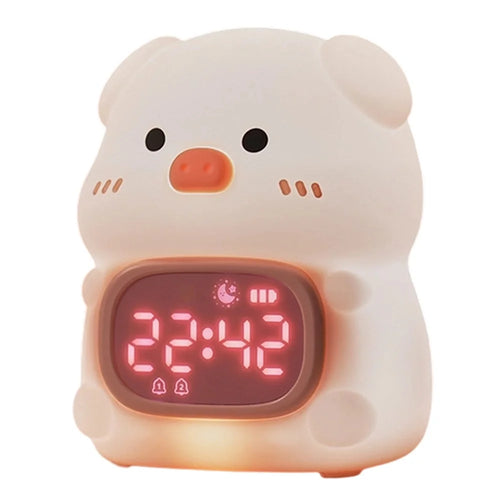 JXJB086 Cute Pig-Shaped Silicone Alarm Clock Night Light RGB Colorful  3-Brightness Levels Night Lamp for Kids Bedroom - 1