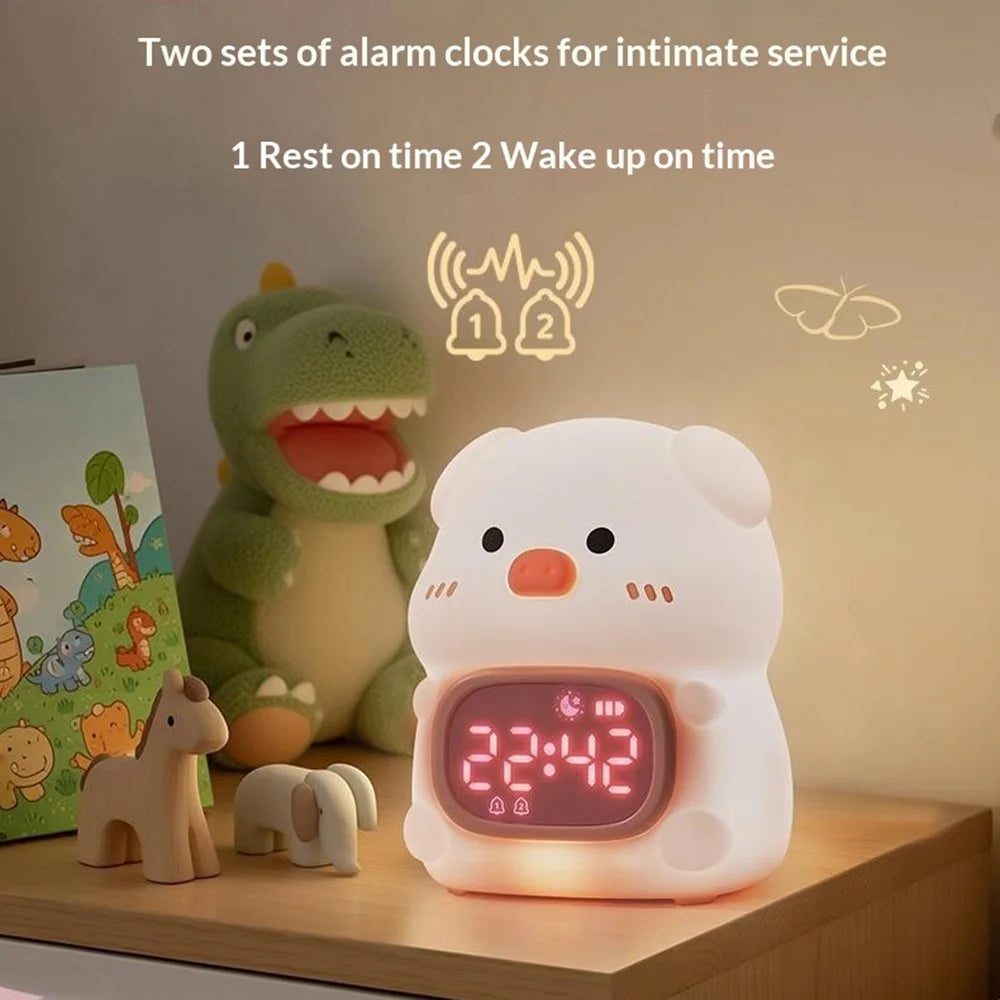 JXJB086 Cute Pig-Shaped Silicone Alarm Clock Night Light RGB Colorful  3-Brightness Levels Night Lamp for Kids Bedroom - 3