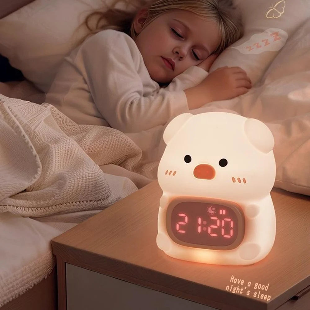 JXJB086 Cute Pig-Shaped Silicone Alarm Clock Night Light RGB Colorful  3-Brightness Levels Night Lamp for Kids Bedroom - 5