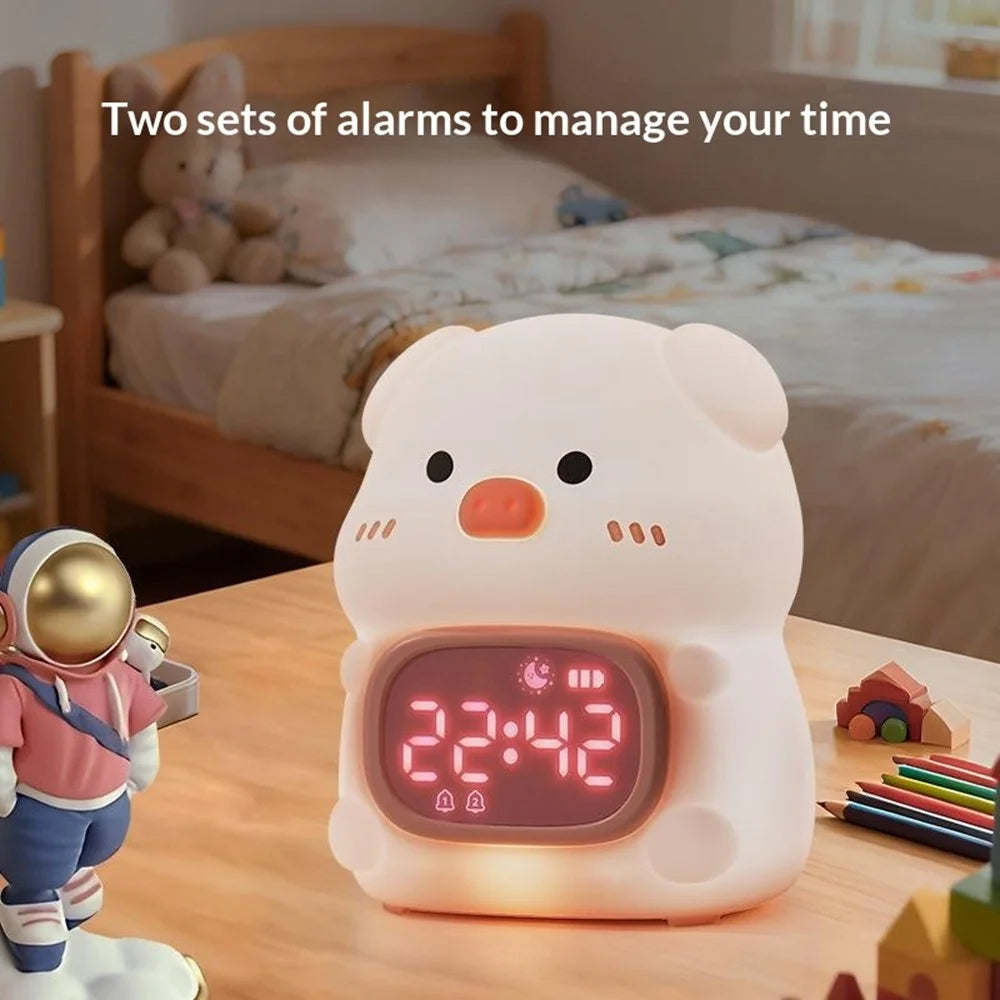 JXJB086 Cute Pig-Shaped Silicone Alarm Clock Night Light RGB Colorful  3-Brightness Levels Night Lamp for Kids Bedroom - 6