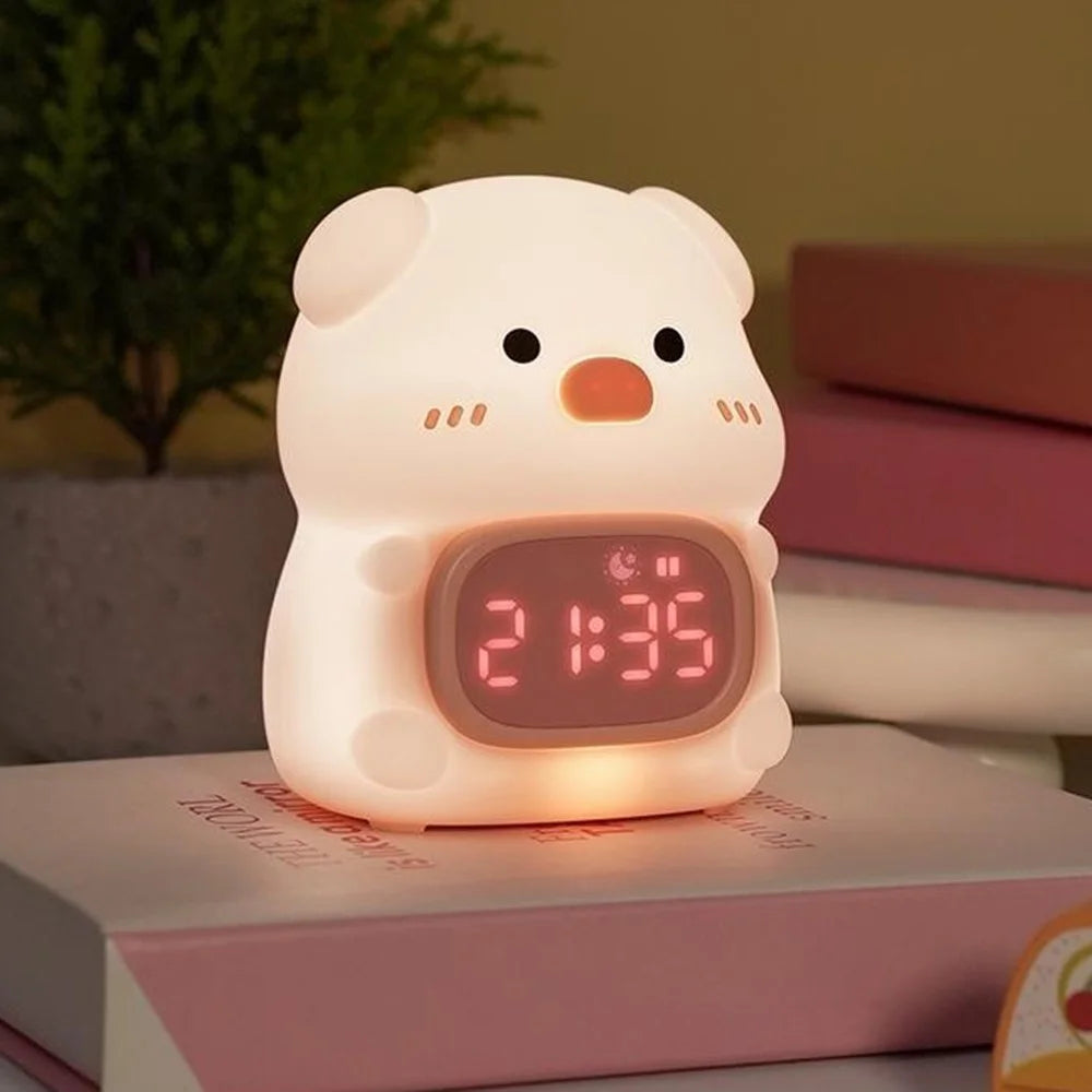 JXJB086 Cute Pig-Shaped Silicone Alarm Clock Night Light RGB Colorful  3-Brightness Levels Night Lamp for Kids Bedroom - 7