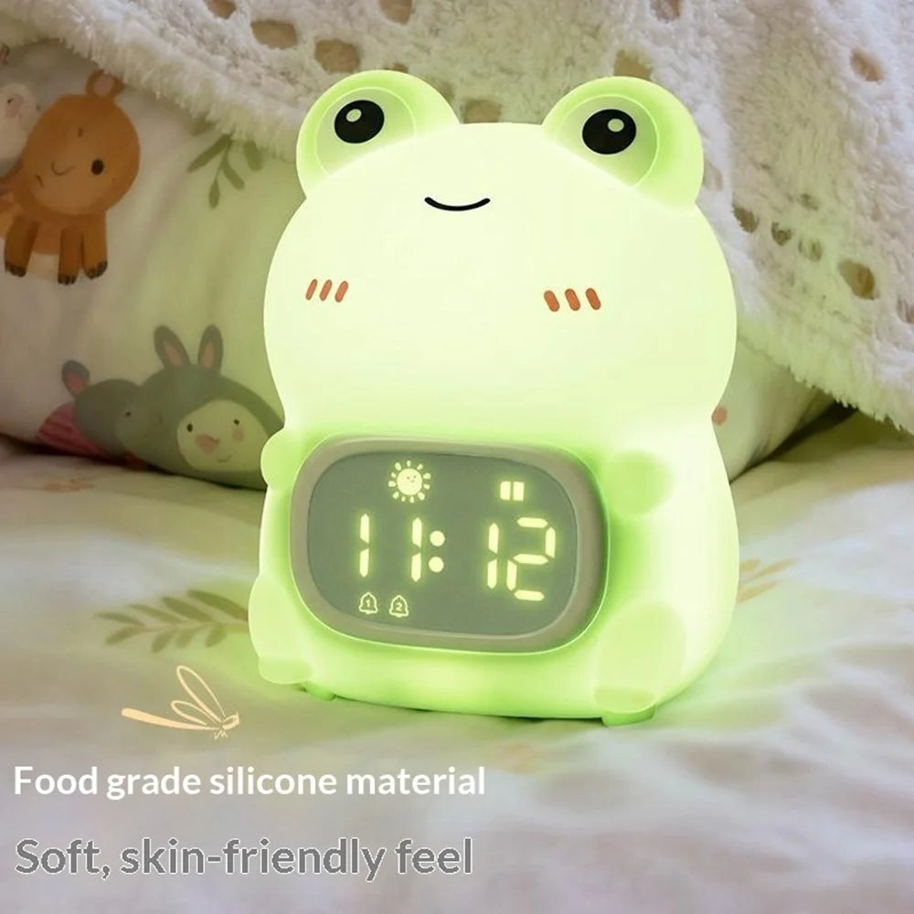JXJB086 Cartoon Frog Alarm Clock Shaped Silicone Night Light Colorful RGB 2000mAh USB-C Rechargeable 3-Level Brightness Night Lamp for Kids Bedroom - 3