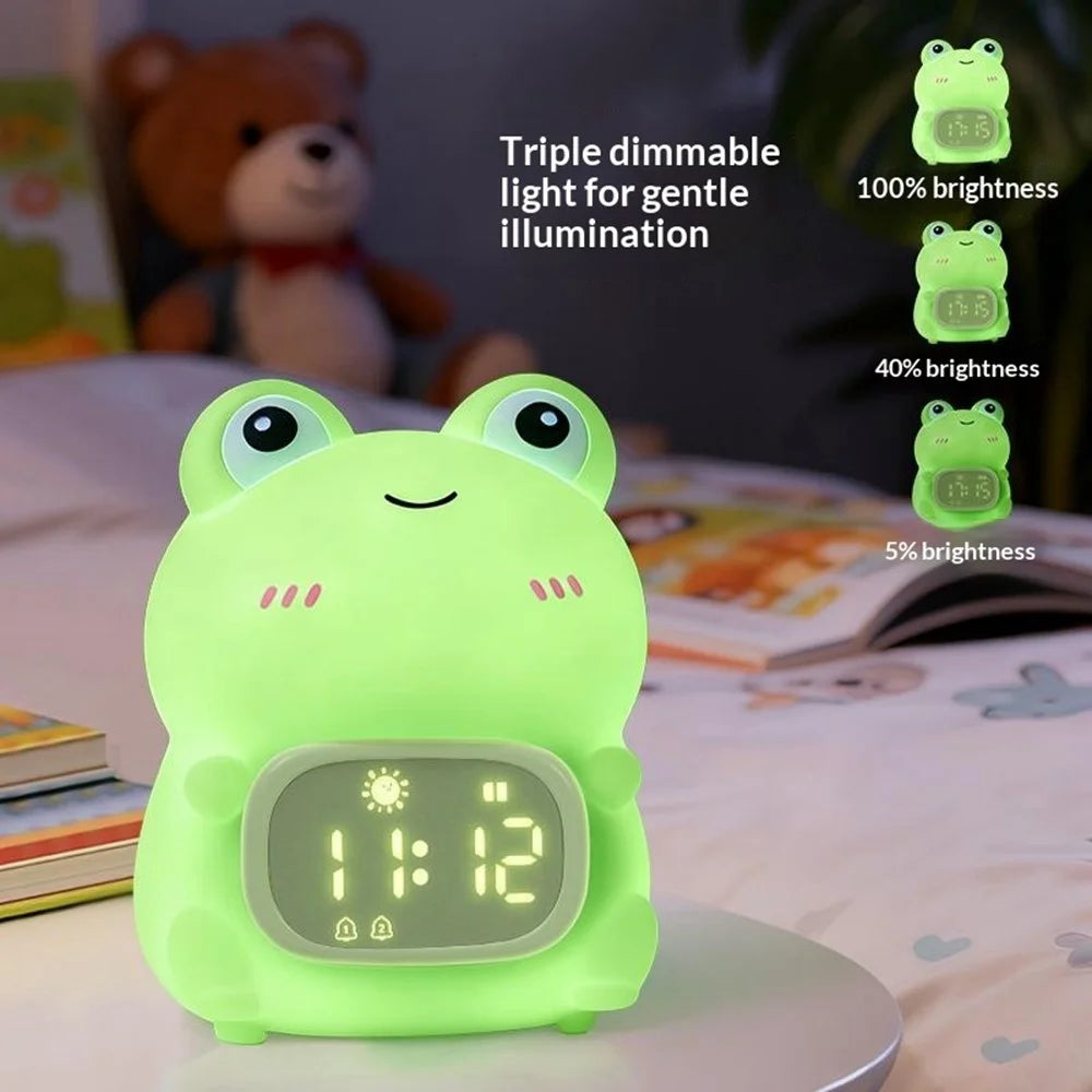 JXJB086 Cartoon Frog Alarm Clock Shaped Silicone Night Light Colorful RGB 2000mAh USB-C Rechargeable 3-Level Brightness Night Lamp for Kids Bedroom - 6