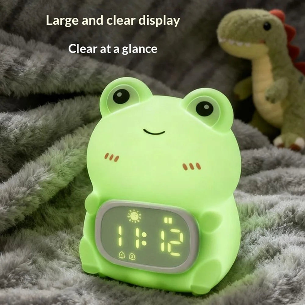 JXJB086 Cartoon Frog Alarm Clock Shaped Silicone Night Light Colorful RGB 2000mAh USB-C Rechargeable 3-Level Brightness Night Lamp for Kids Bedroom - 7