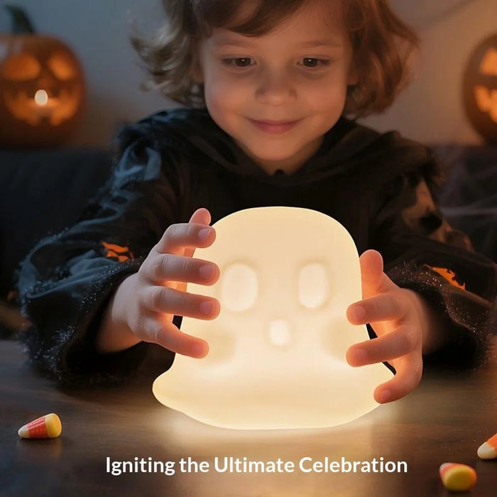 JXJA092 Ghost-Shaped Night Light 7 Colors RGB 3-Brightness Levels 1200mAh Rechargeable LED Lamp for Kids Bedroom Halloween - 7