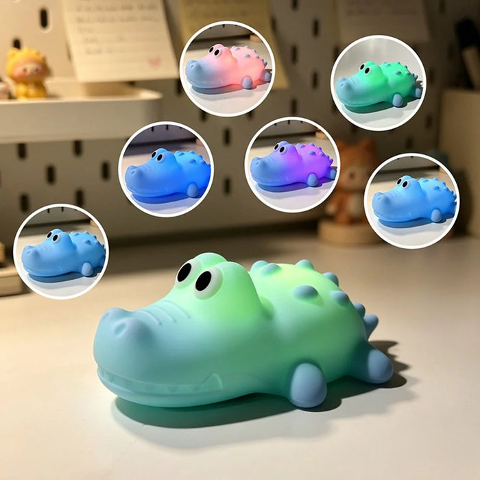 L2602 Goodnight Gator-Shaped Night Light Magnetic Silicone LED Lamp 3-Speed Warm Night Light for Kids Bedroom - Blue - 3