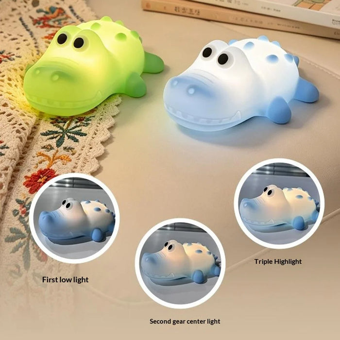 L2602 Goodnight Gator-Shaped Night Light Magnetic Silicone LED Lamp 3-Speed Warm Night Light for Kids Bedroom - Blue - 6