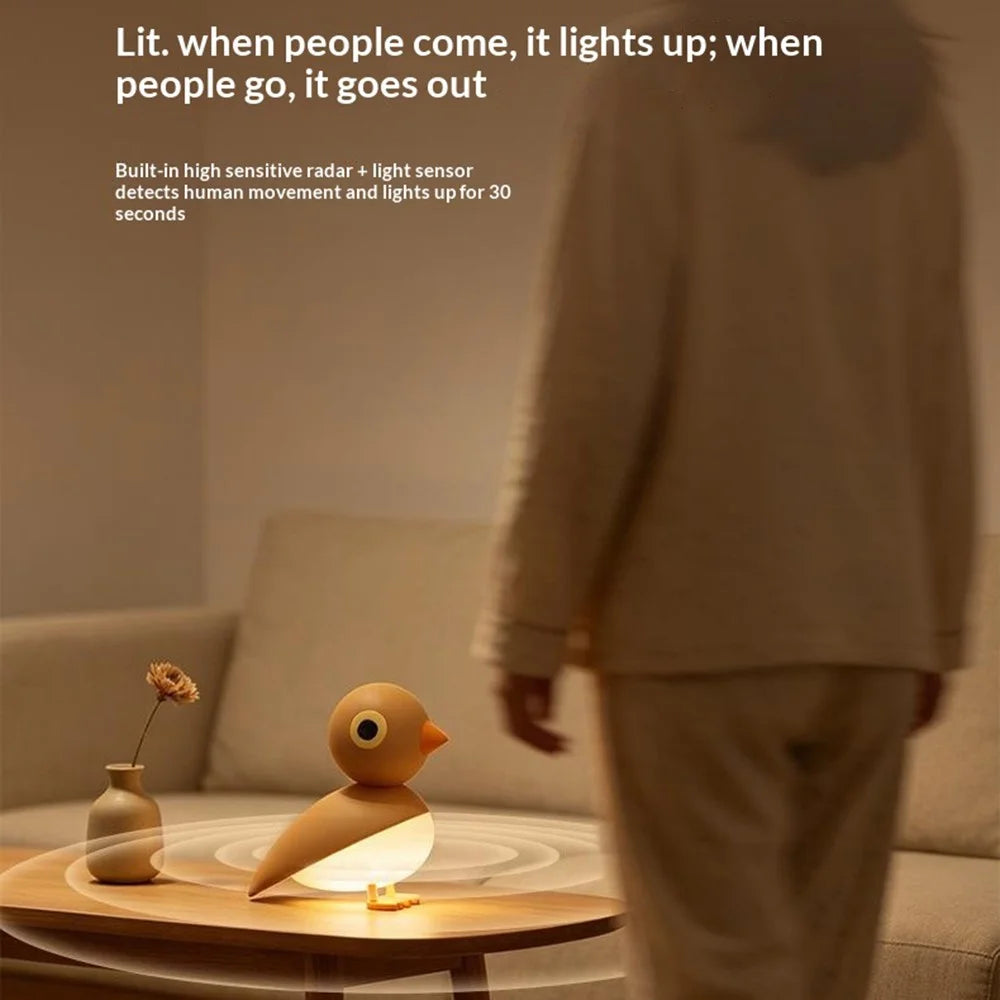 L2601 Cartoon Lucky Bird Shape Smart Radar Motion Sensor Night Light 800mAh Battery Rechargeable LED Decorative Lamp for Bedroom - Coffee - 3
