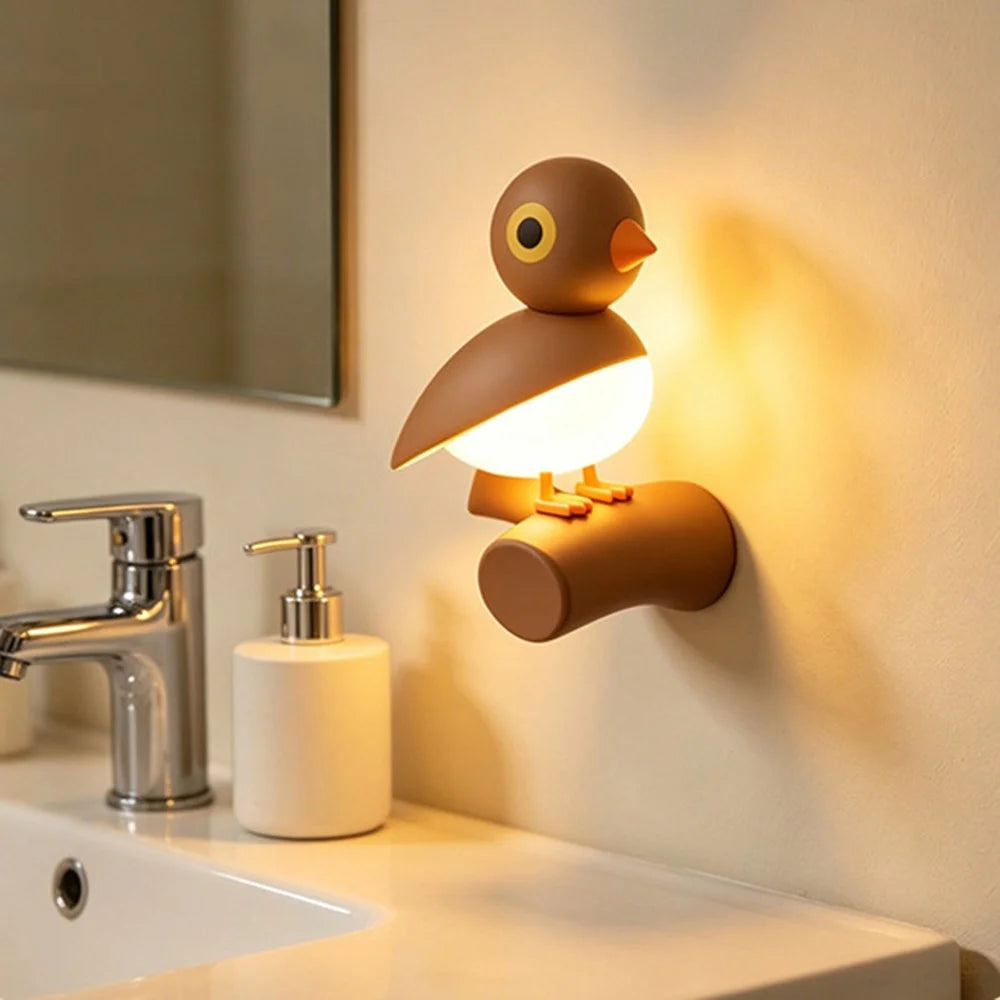 L2601 Cartoon Lucky Bird Shape Smart Radar Motion Sensor Night Light 800mAh Battery Rechargeable LED Decorative Lamp for Bedroom - Coffee - 6