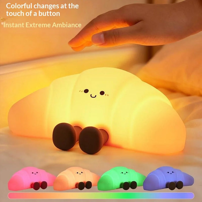 XJA089 Cartoon Croissant Shape Silicone Night Light Colorful RGB Touch Control LED Bedside Night Lamp for Bedroom - 4