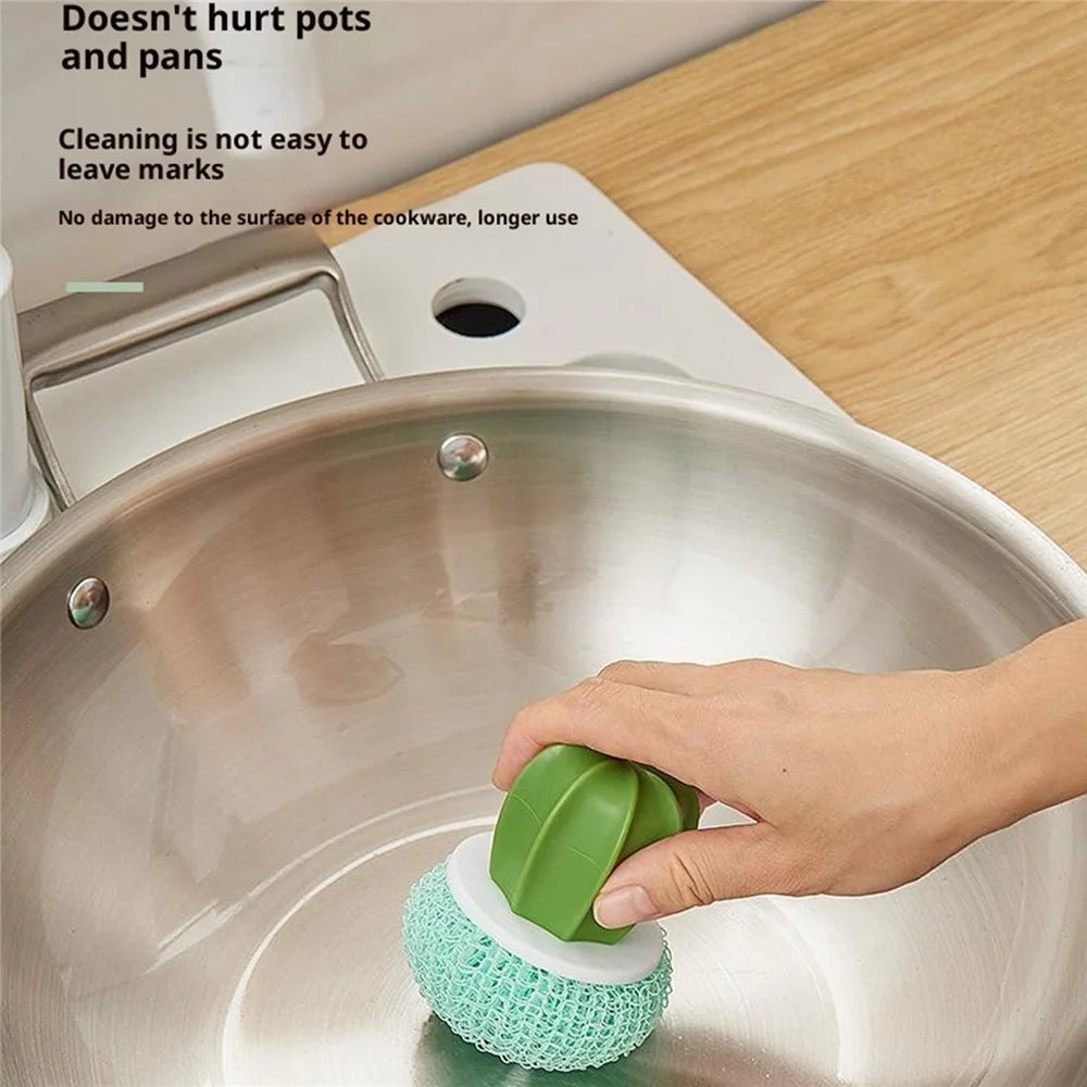 Kitchen Cleaning Brush Set Cactus-Shaped Drainage Holes Nano Scrubber with Storage Holder - Yellow Storage Holder  /  Yellow Brush - 7