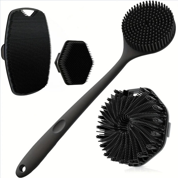 4Pcs Silicone Bath Body Brush Set Deep Exfoliation Long Handle Face Body Back Scrubber Kit for Shower - 1