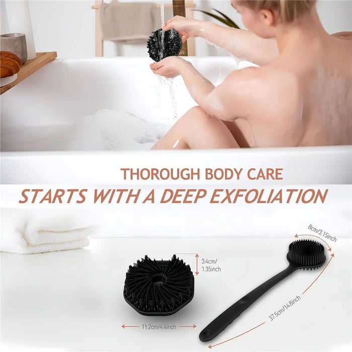 4Pcs Silicone Bath Body Brush Set Deep Exfoliation Long Handle Face Body Back Scrubber Kit for Shower - 4