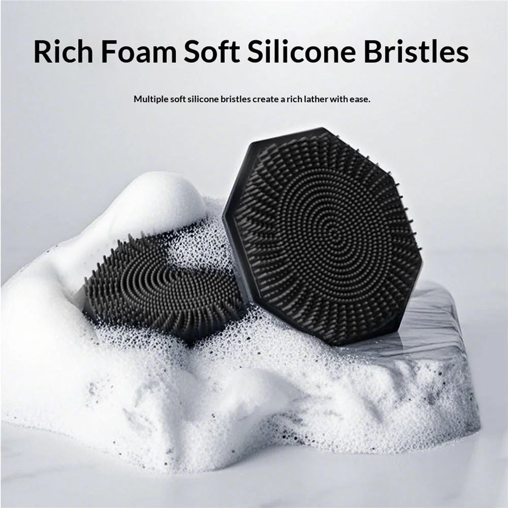7Pcs Silicone Bath Shower Brush Set Exfoliating Body Scrubber Long Handle Back Brush with Hooks - Black - 2