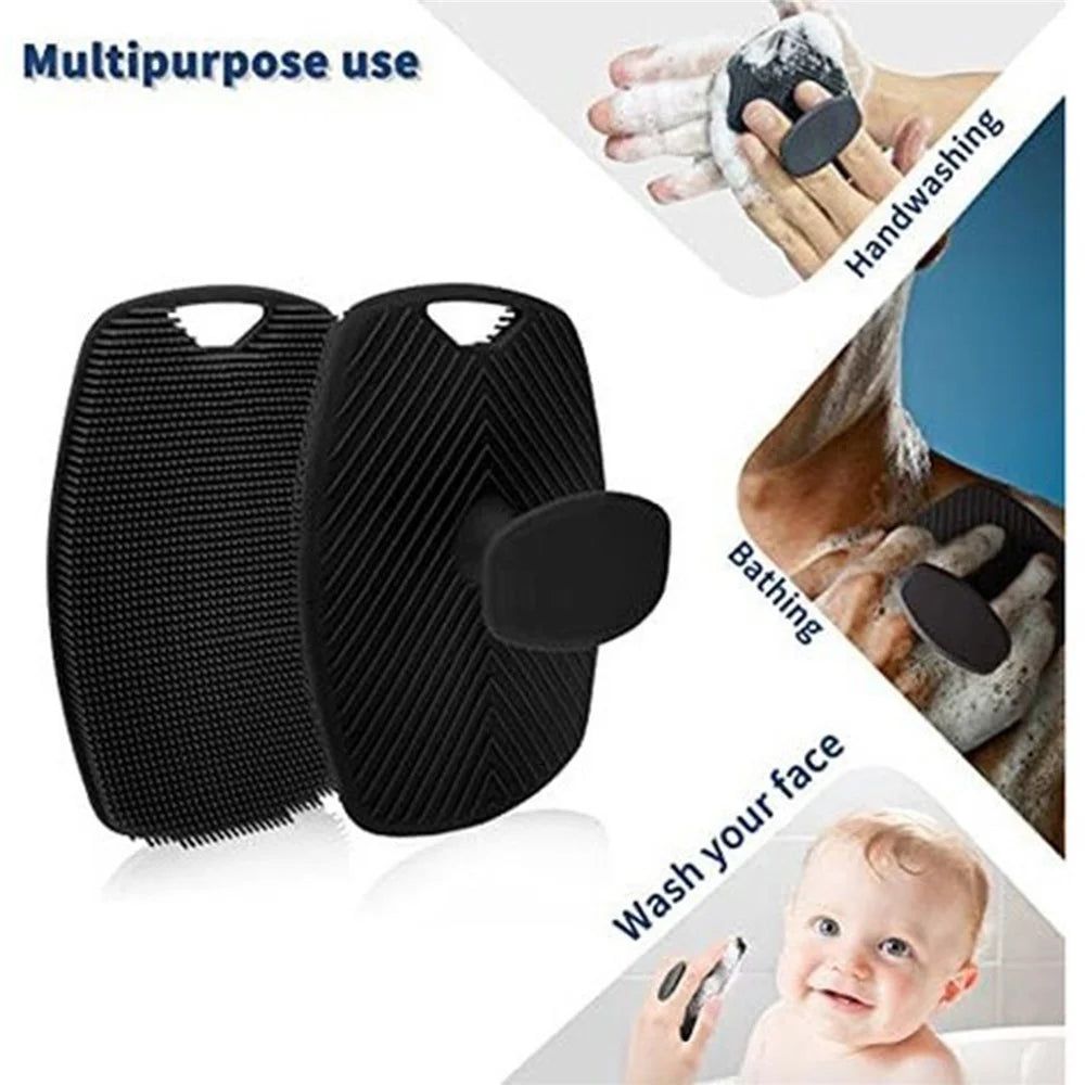 7Pcs Silicone Bath Shower Brush Set Exfoliating Body Scrubber Long Handle Back Brush with Hooks - Black - 4