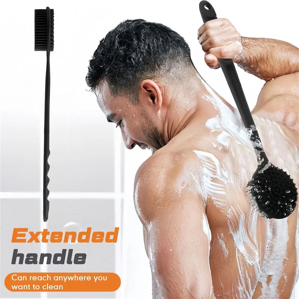 7Pcs Silicone Bath Shower Brush Set Exfoliating Body Scrubber Long Handle Back Brush with Hooks - Black - 5