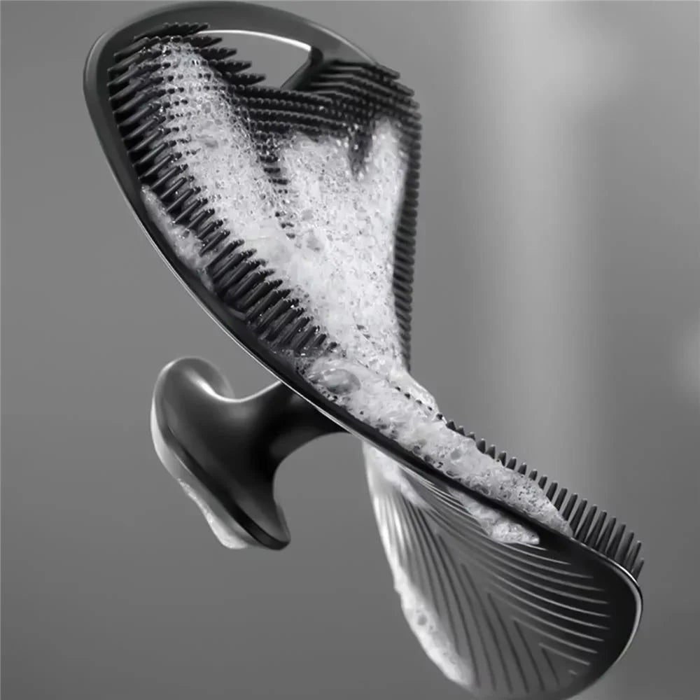 7Pcs Silicone Bath Shower Brush Set Exfoliating Body Scrubber Long Handle Back Brush with Hooks - Black - 6